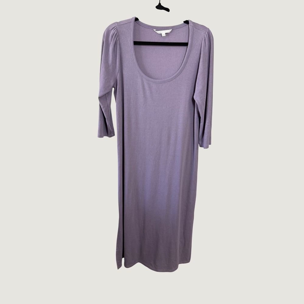 The Nines by HATCH Maternity Ribbed Midi Dress Purple XL Puffed Sleeve - Picture 2 of 7